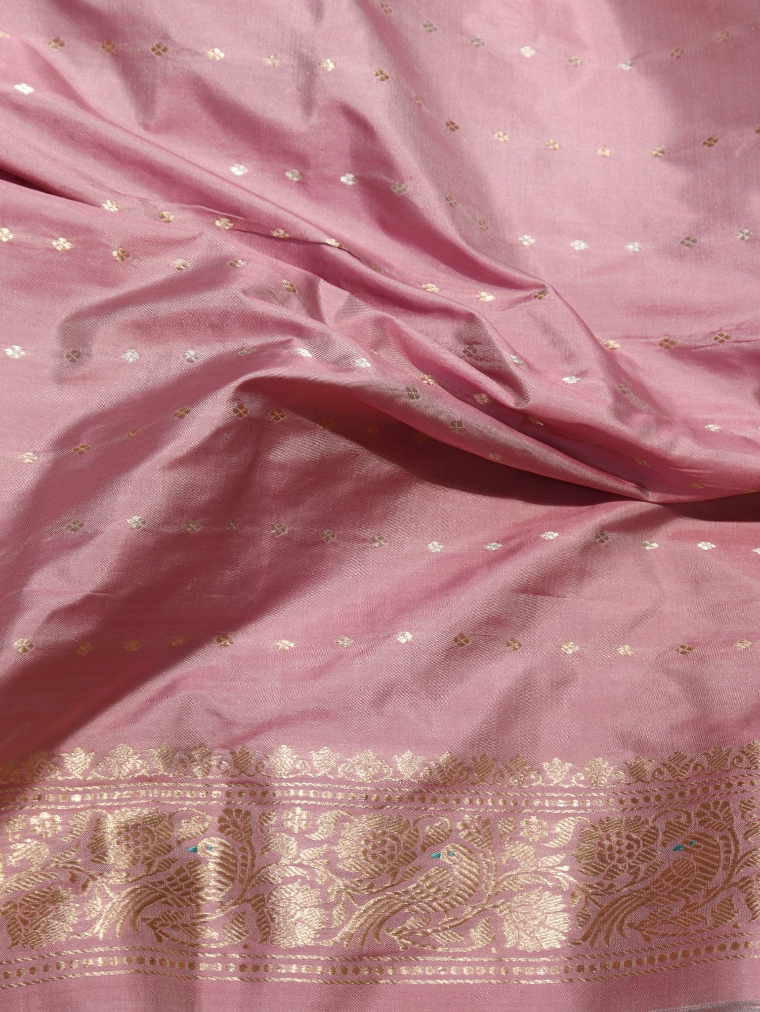 Pink Katan Silk Banarasi saree texture detail