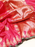 Dark Pink Katan Silk Banarasi saree front drape view