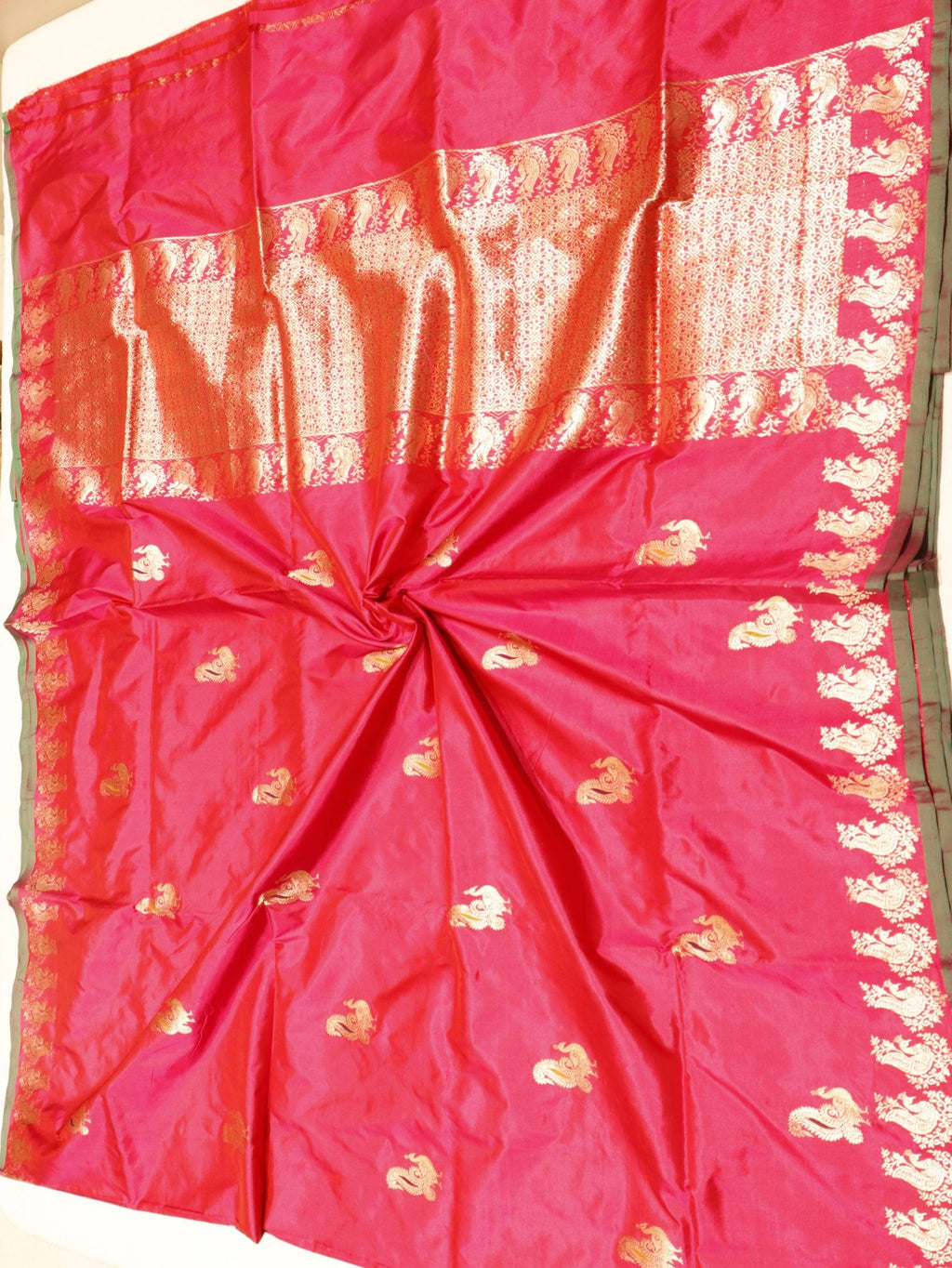 Dark Pink Katan Silk Banarasi saree zari work detail