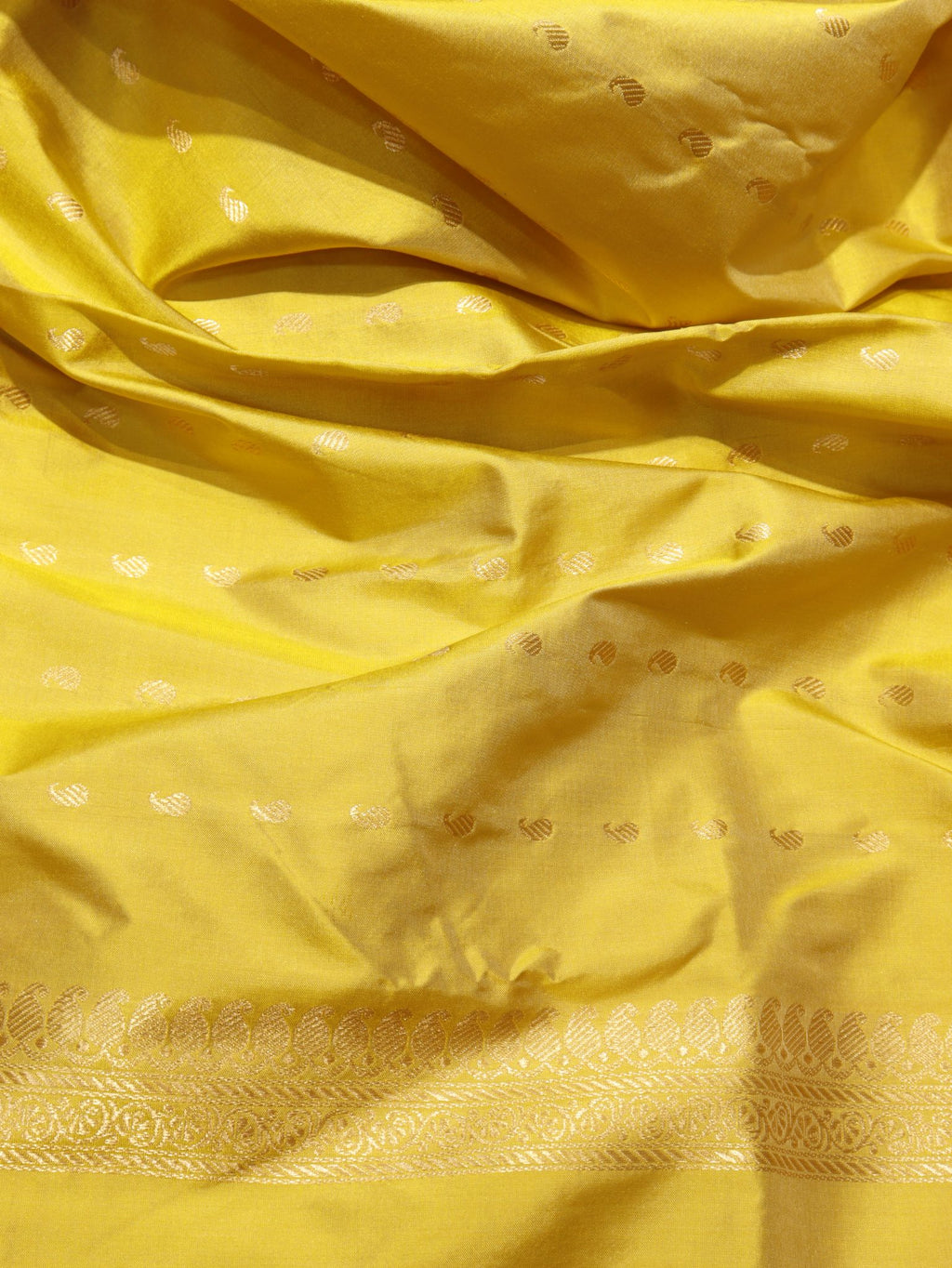 Yellow Katan Silk Banarasi saree zari work detail
