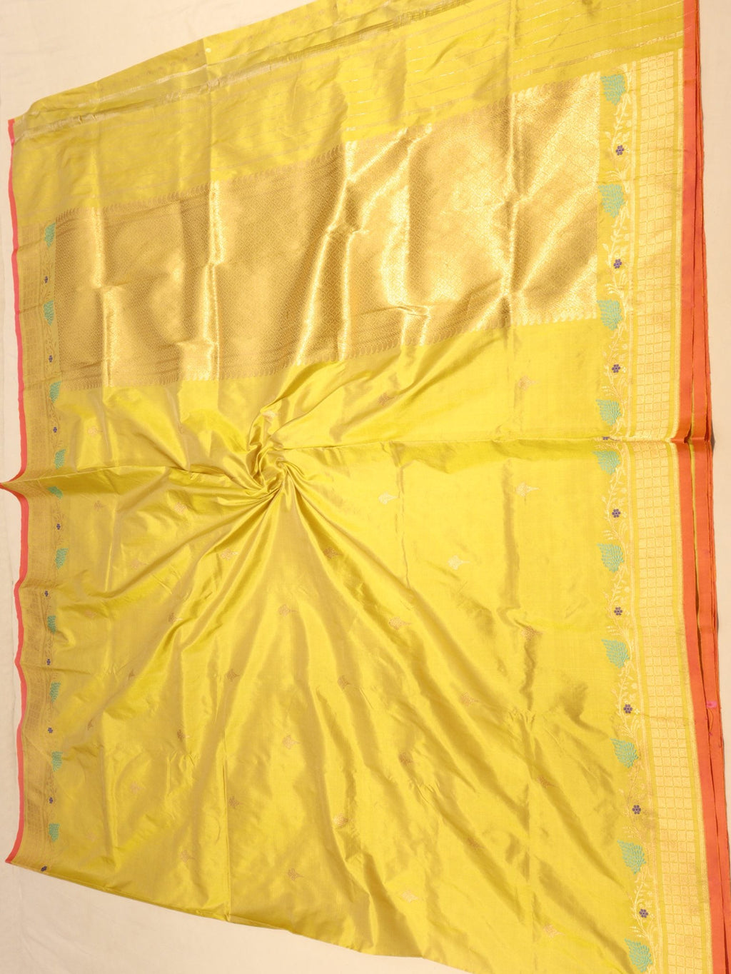 Yellow Katan Silk Banarasi saree folded view