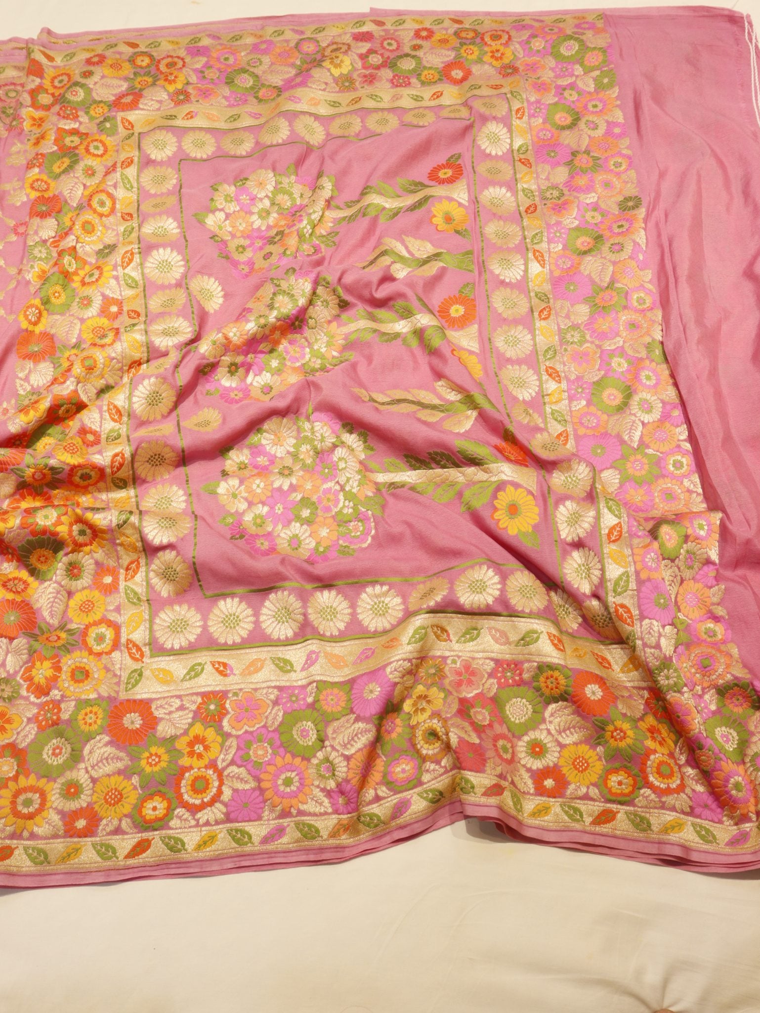 Pink Khaddi Georgette Banarasi saree full spread