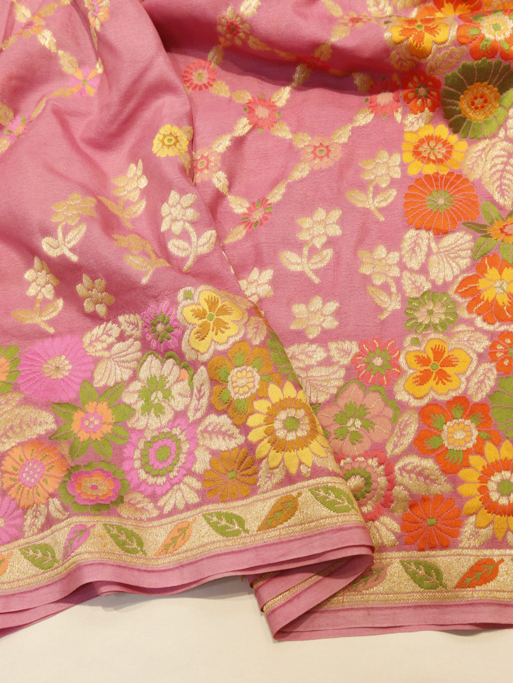 Pink Khaddi Georgette Banarasi saree texture detail