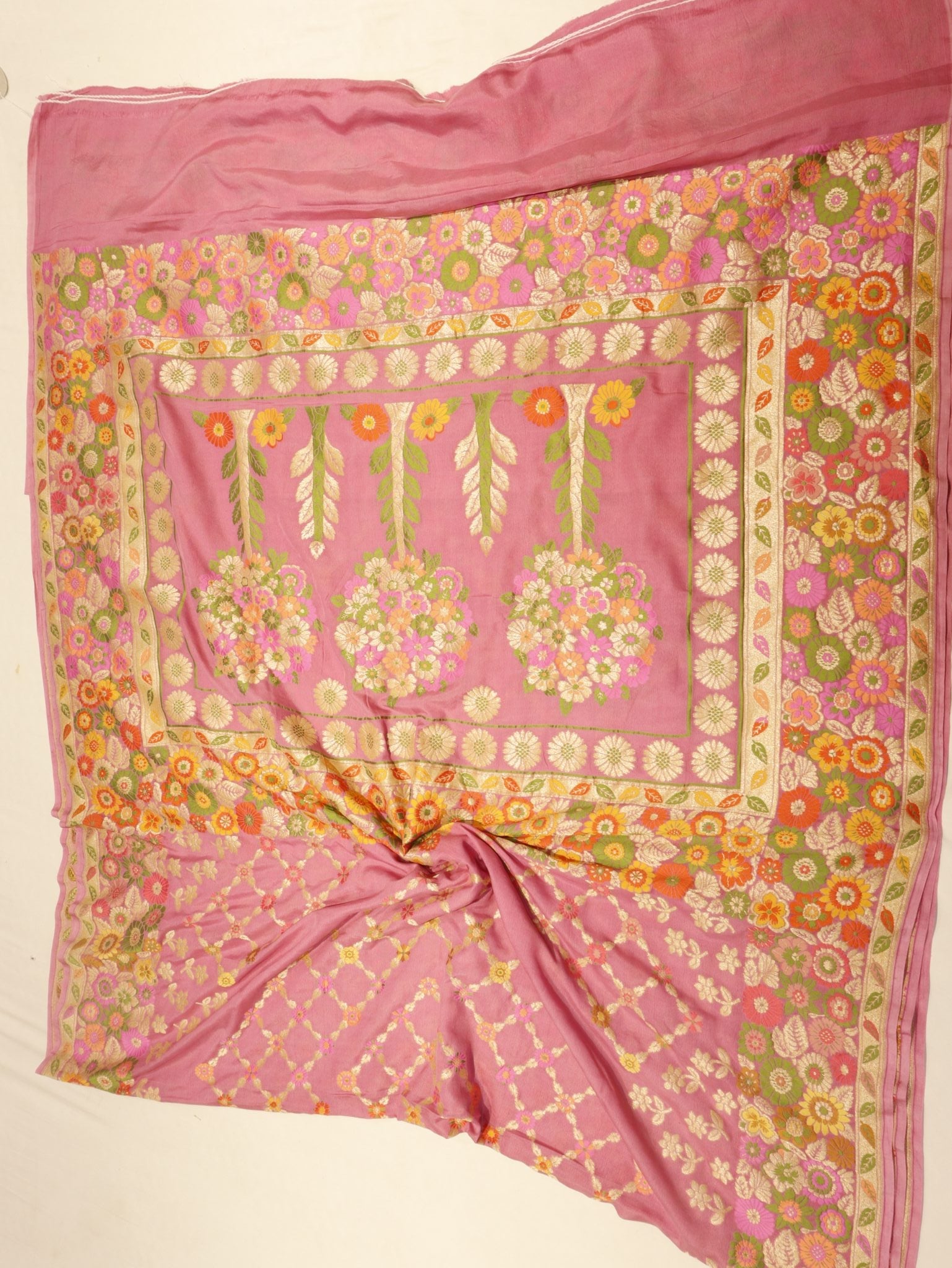 Pink Khaddi Georgette Banarasi saree folded view