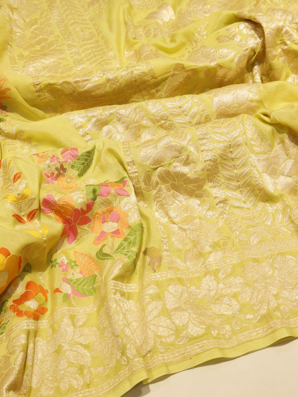 Lemon Yellow Khaddi Georgette Banarasi saree blouse piece