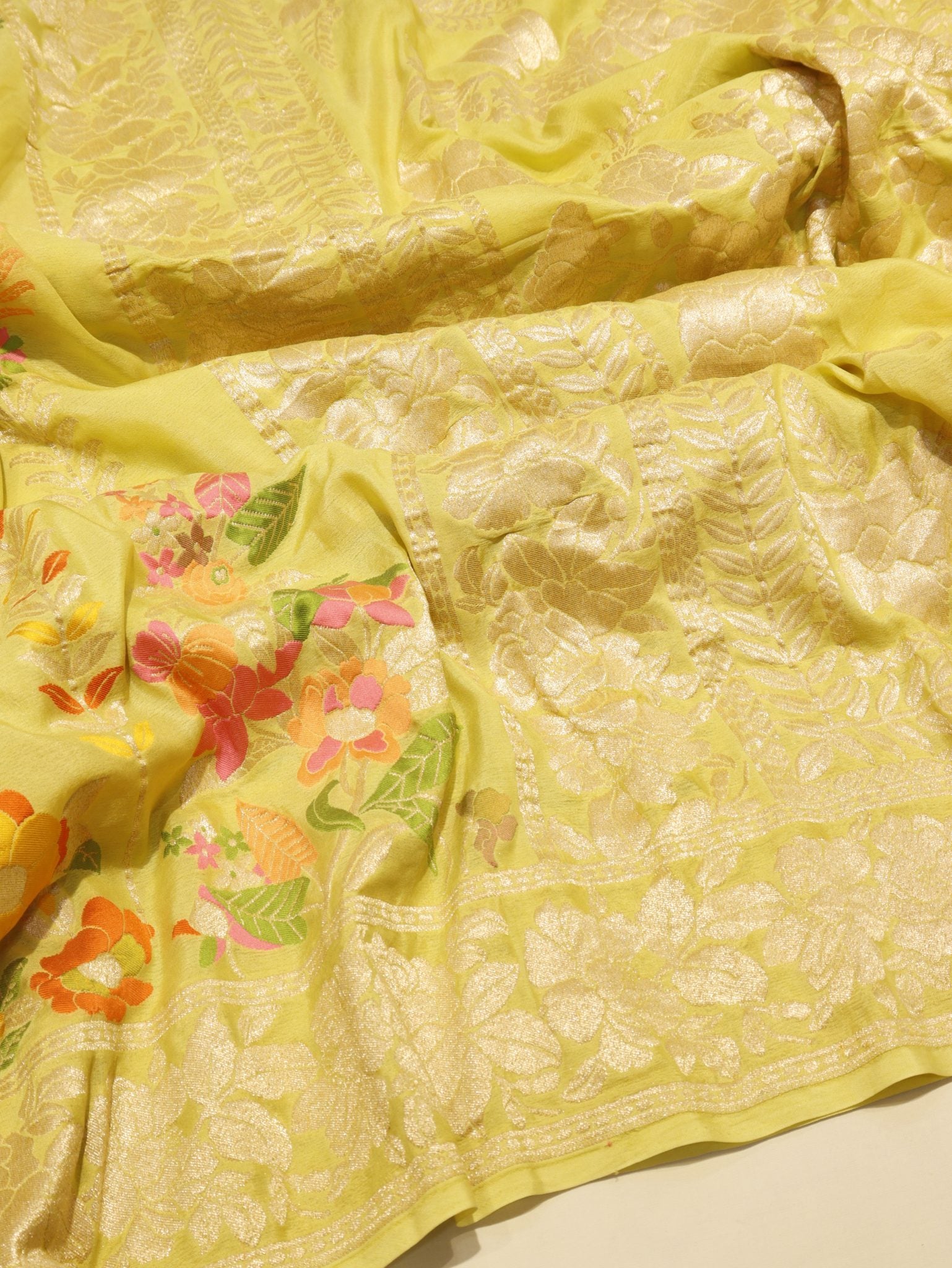 Lemon Yellow Khaddi Georgette Banarasi saree blouse piece