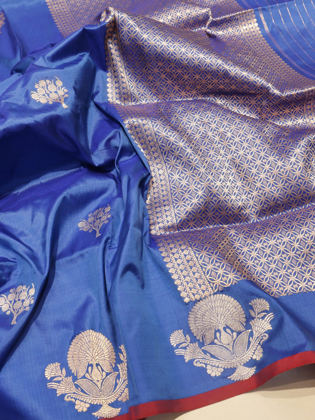 Blue Katan Silk Banarasi saree pallu detail