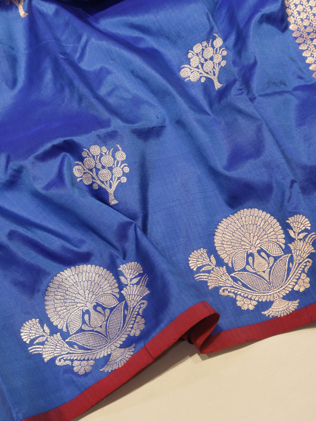 Blue Katan Silk Banarasi saree full spread