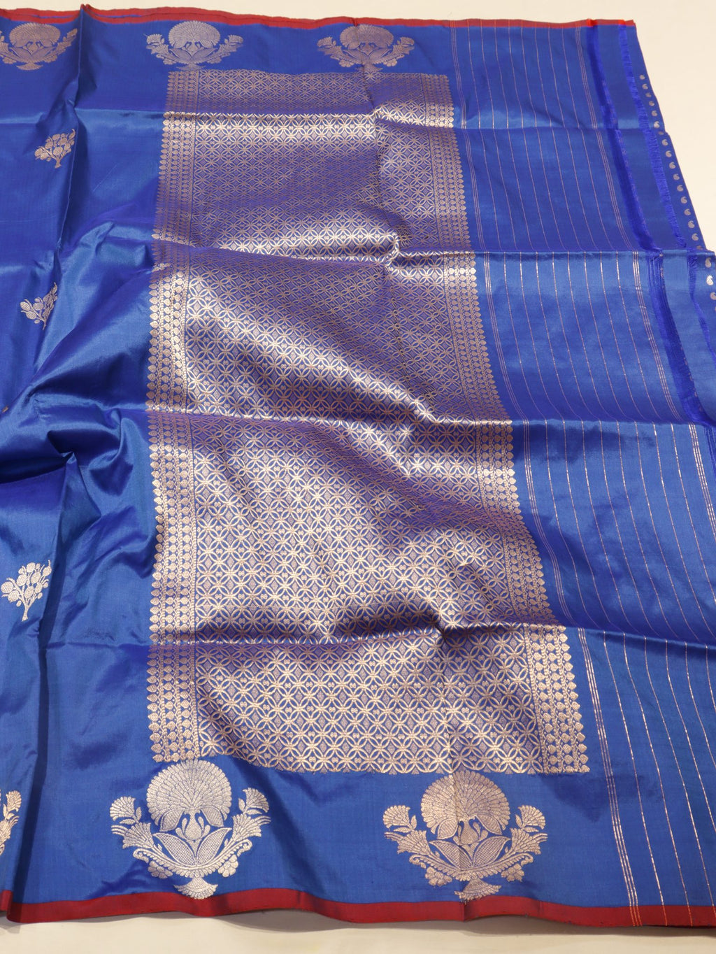 Blue Katan Silk Banarasi saree texture detail