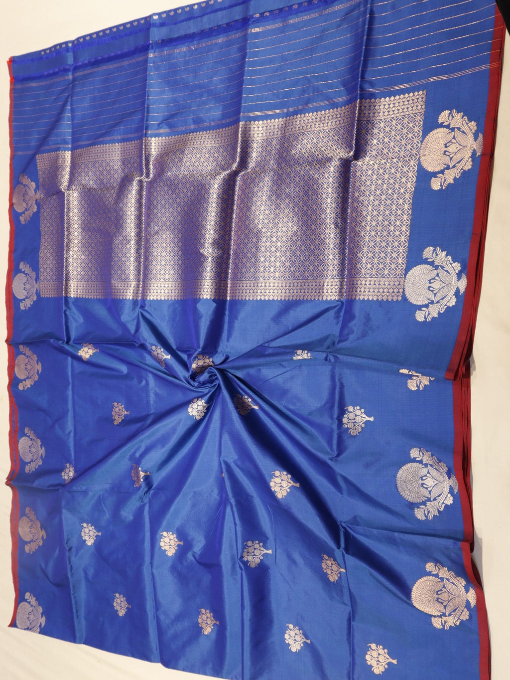 Blue Katan Silk Banarasi saree folded view