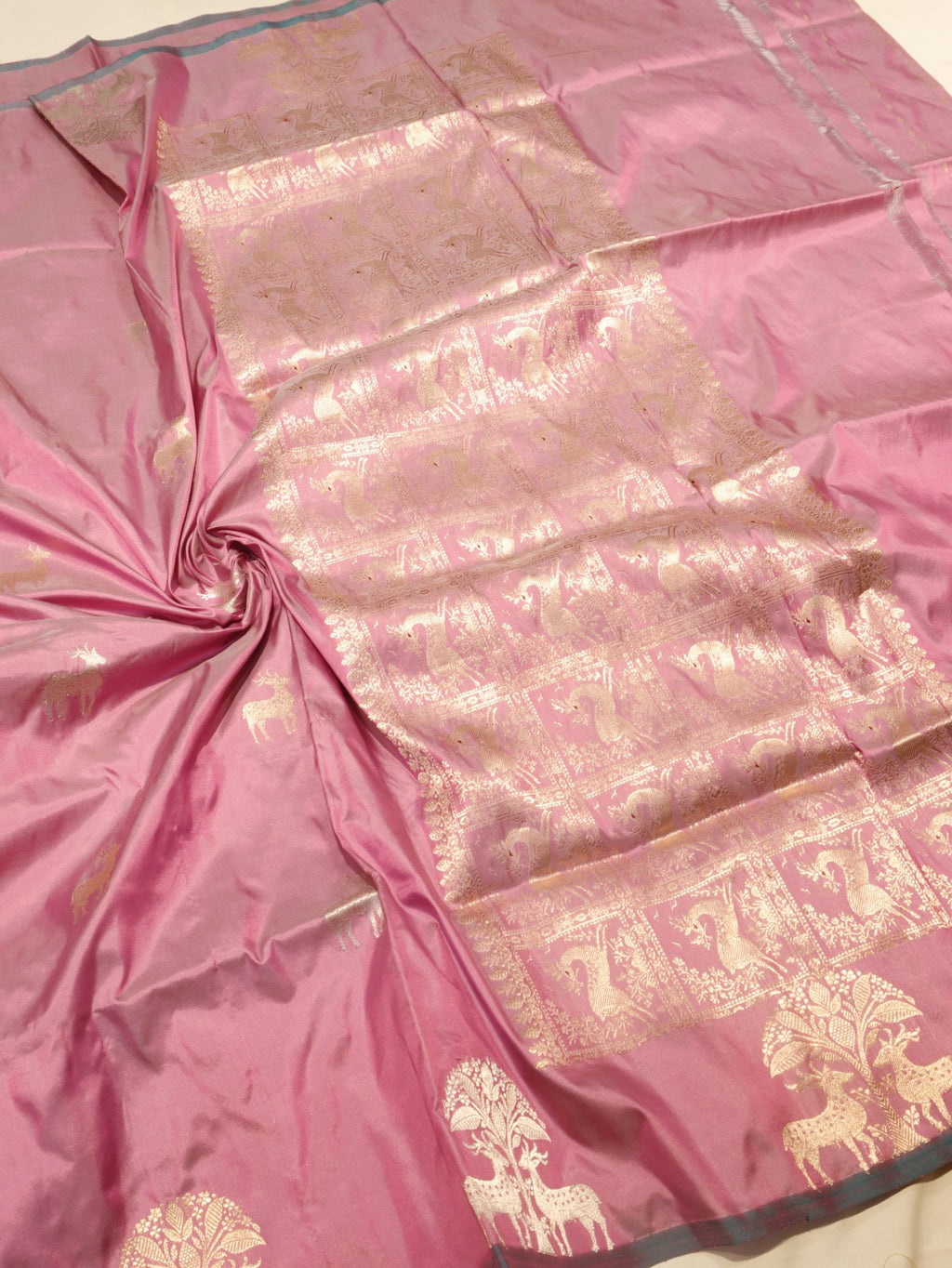 Pink Katan Silk Banarasi saree pallu detail