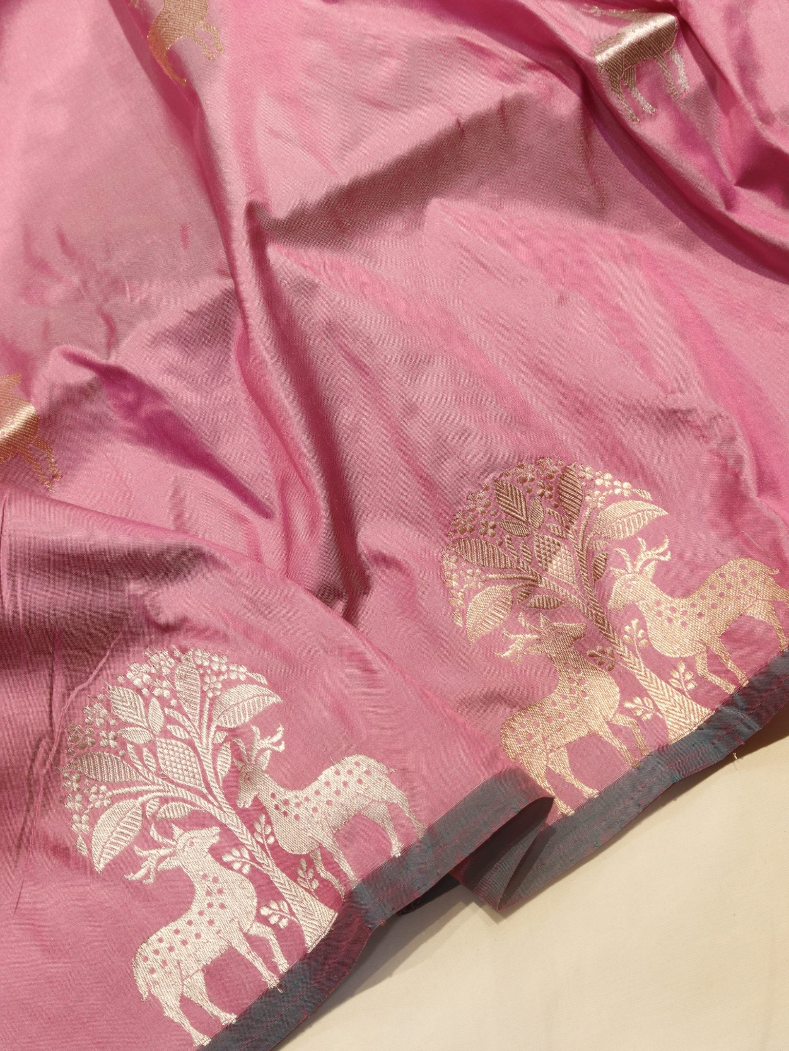 Pink Katan Silk Banarasi saree blouse piece