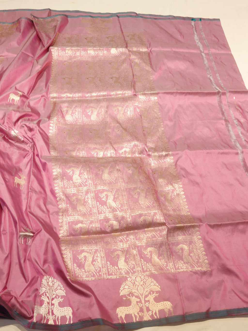 Pink Katan Silk Banarasi saree full spread