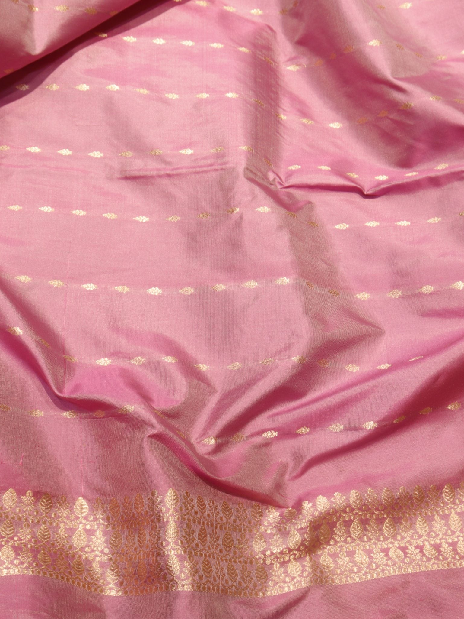 Pink Katan Silk Banarasi saree texture detail