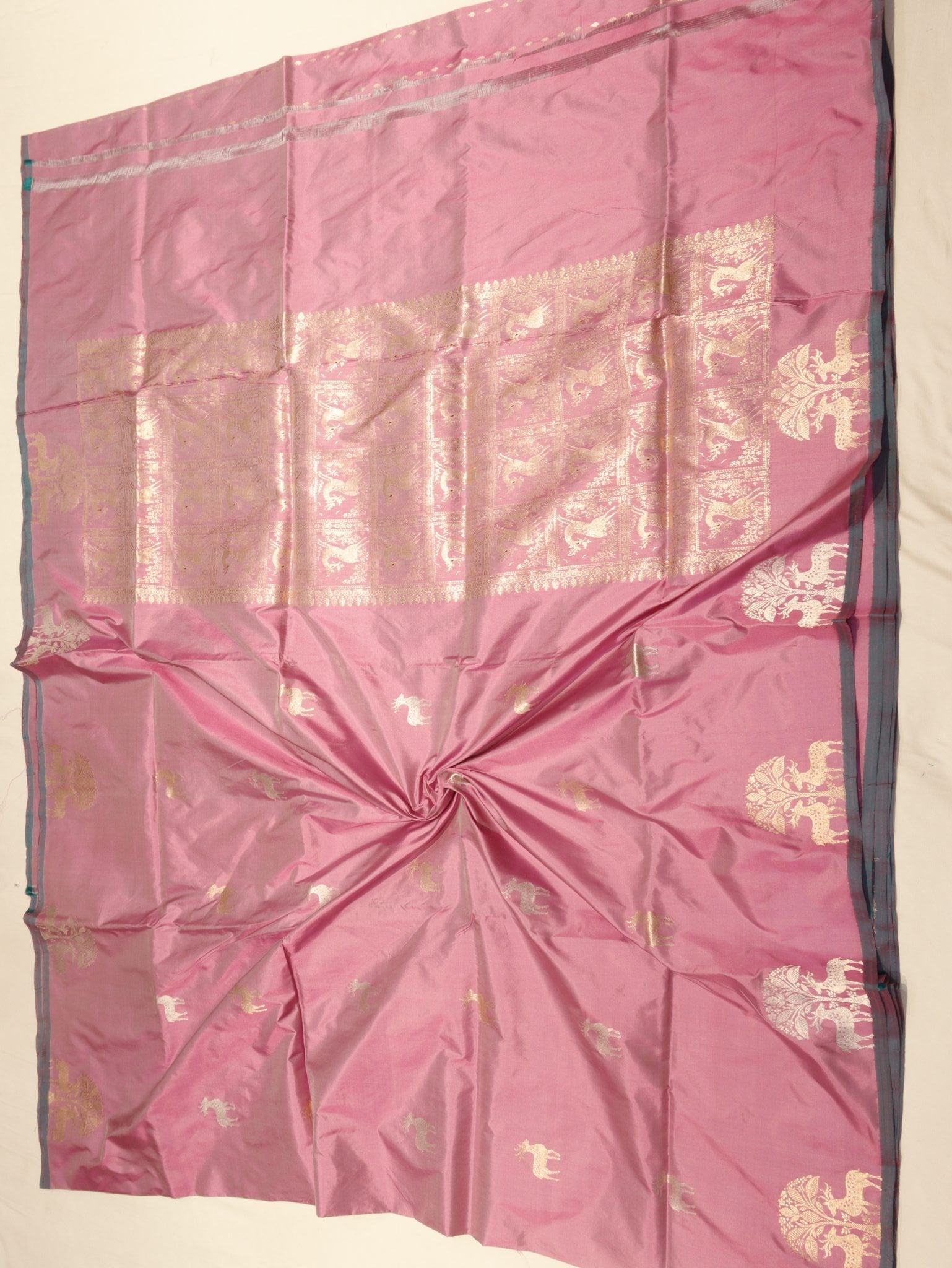 Pink Katan Silk Banarasi saree zari work detail