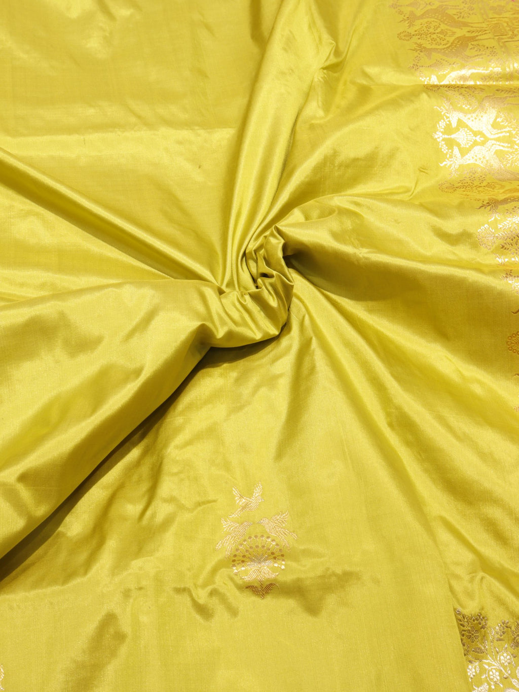 Lemon Yellow Katan Silk Banarasi saree border closeup