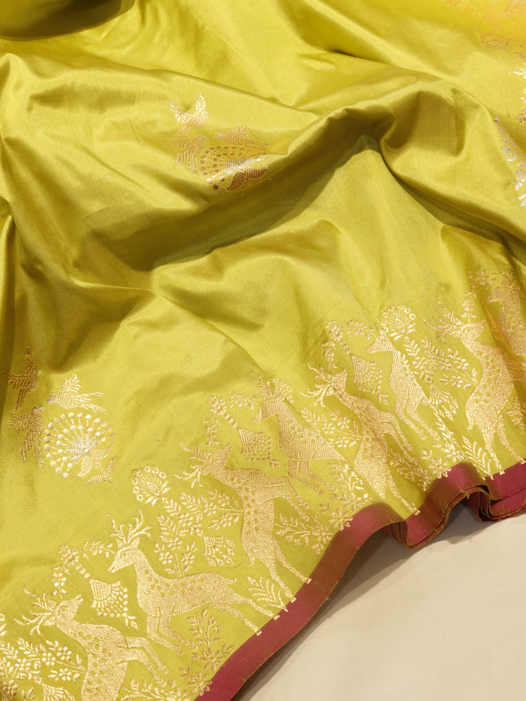 Lemon Yellow Katan Silk Banarasi saree blouse piece