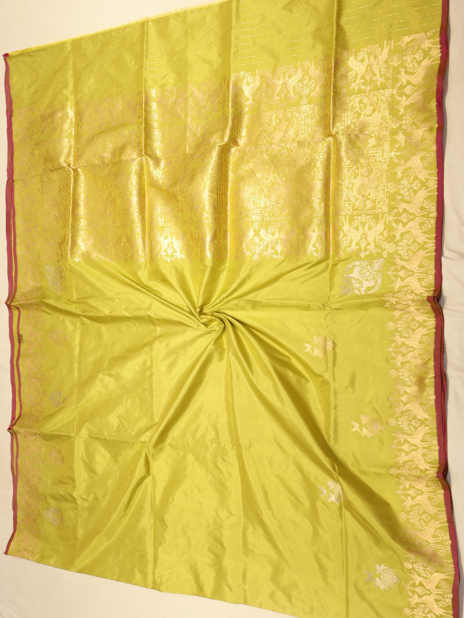 Lemon Yellow Katan Silk Banarasi saree zari work detail