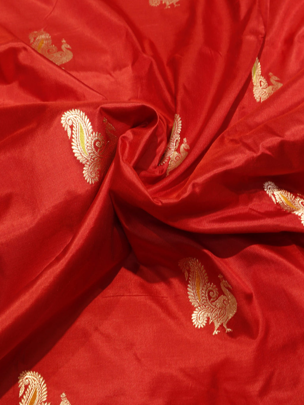 Red Katan Silk Banarasi saree border closeup