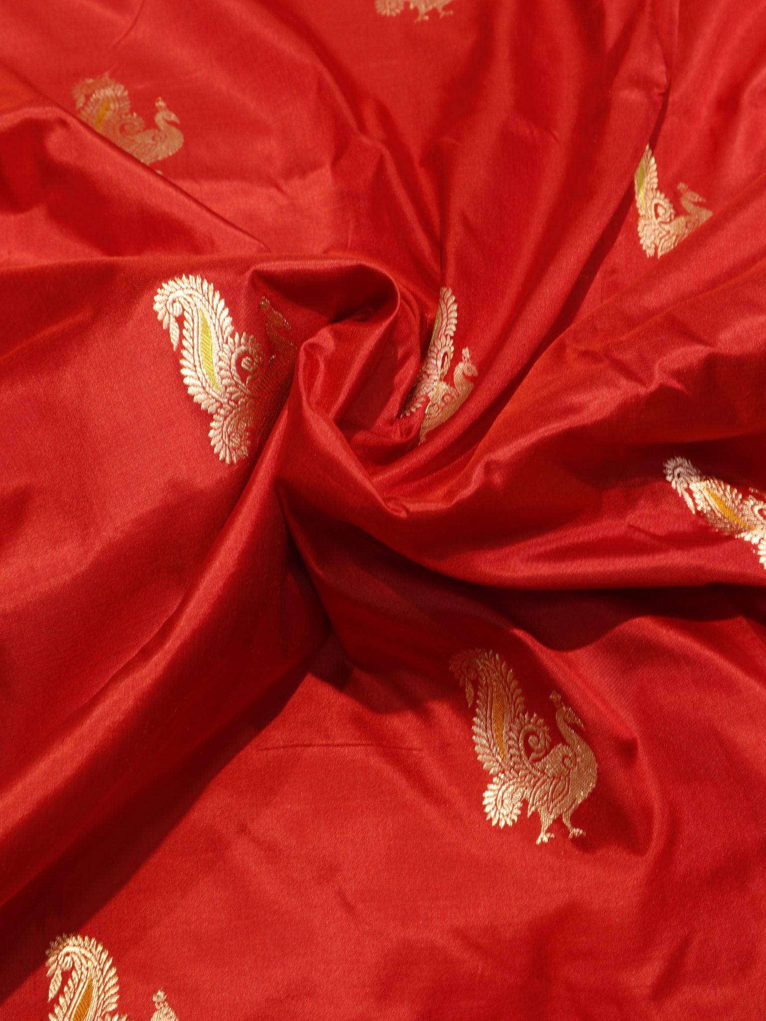Red Katan Silk Banarasi saree border closeup