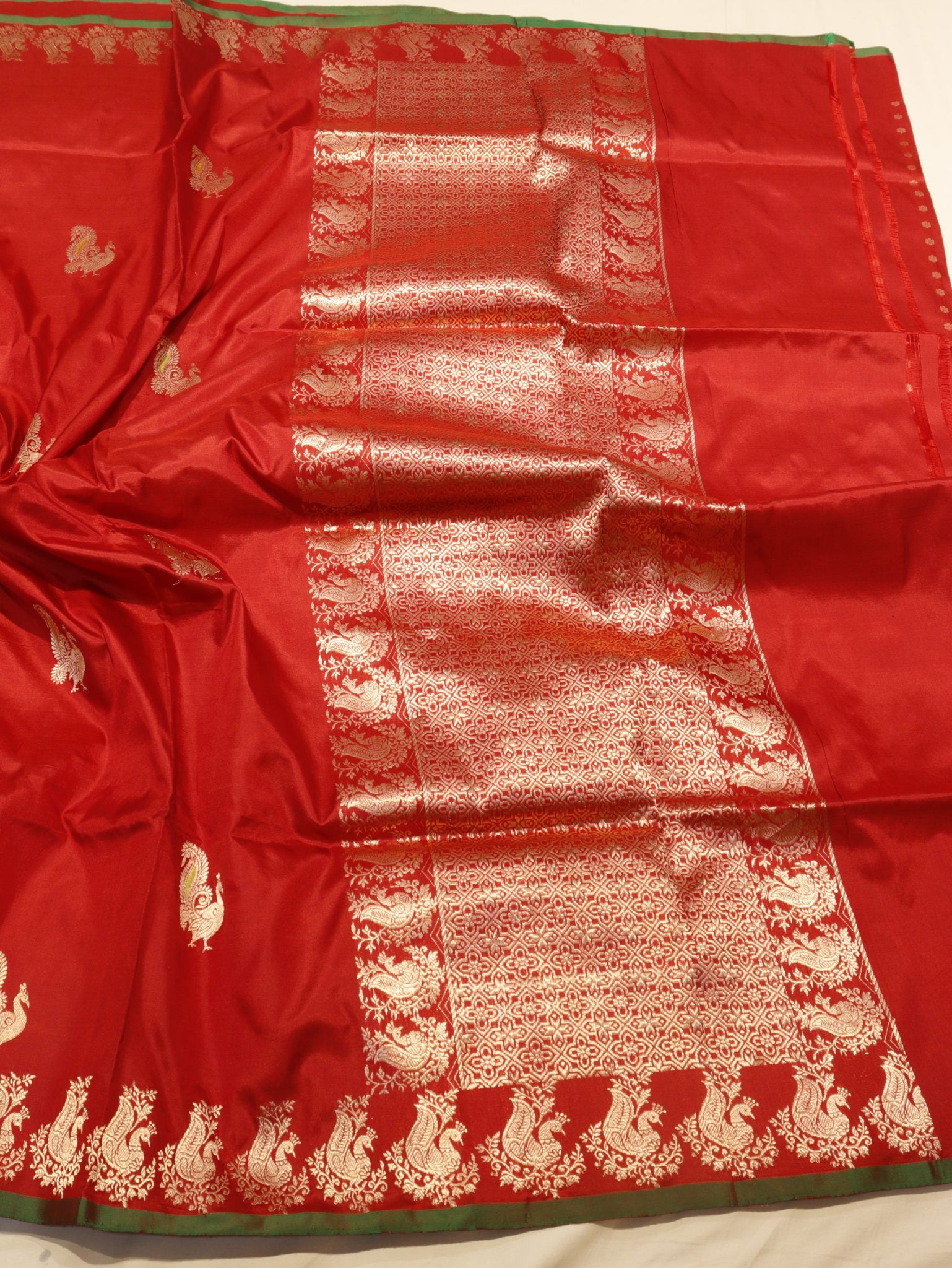 Red Katan Silk Banarasi saree blouse piece