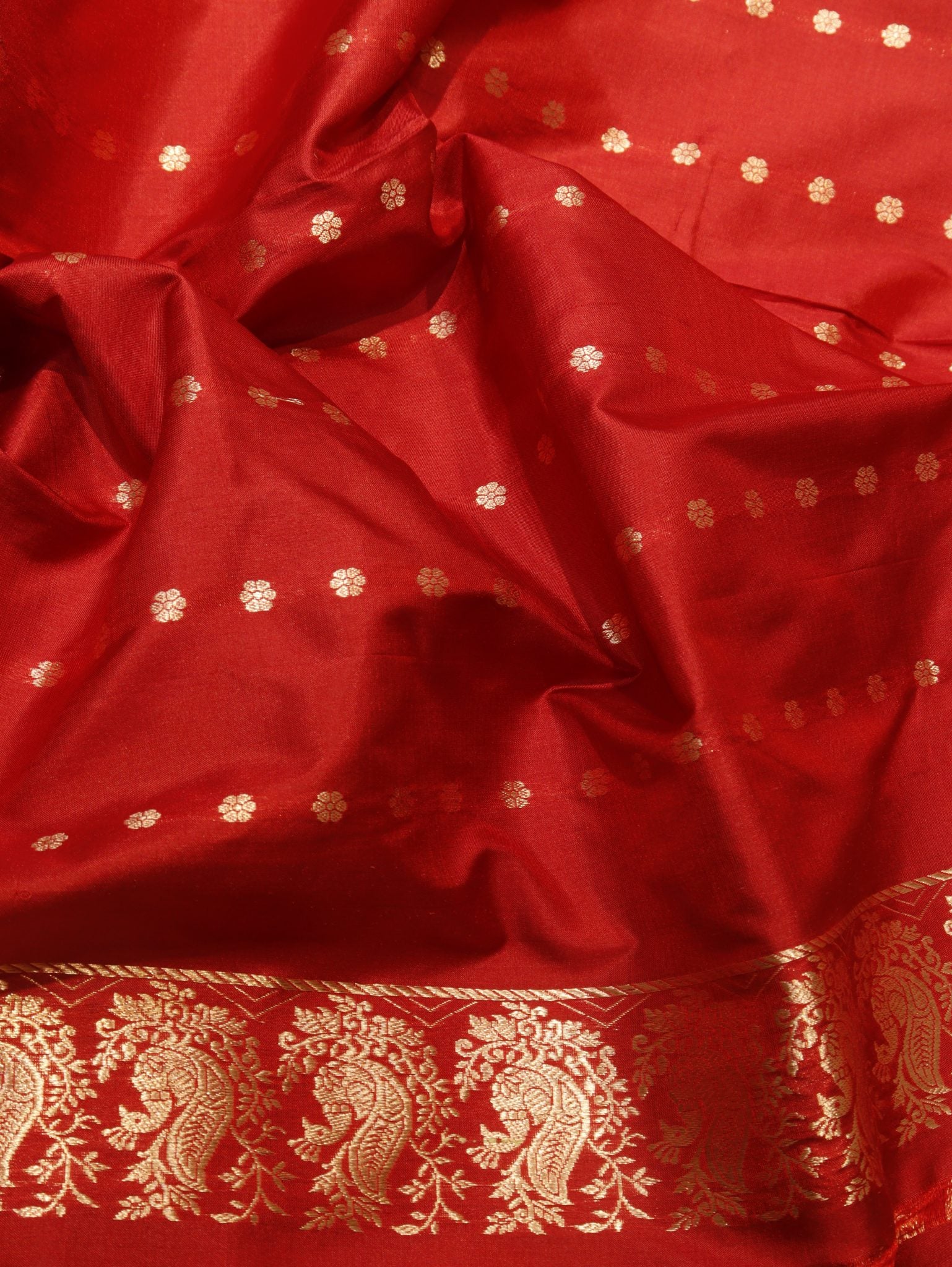 Red Katan Silk Banarasi saree texture detail