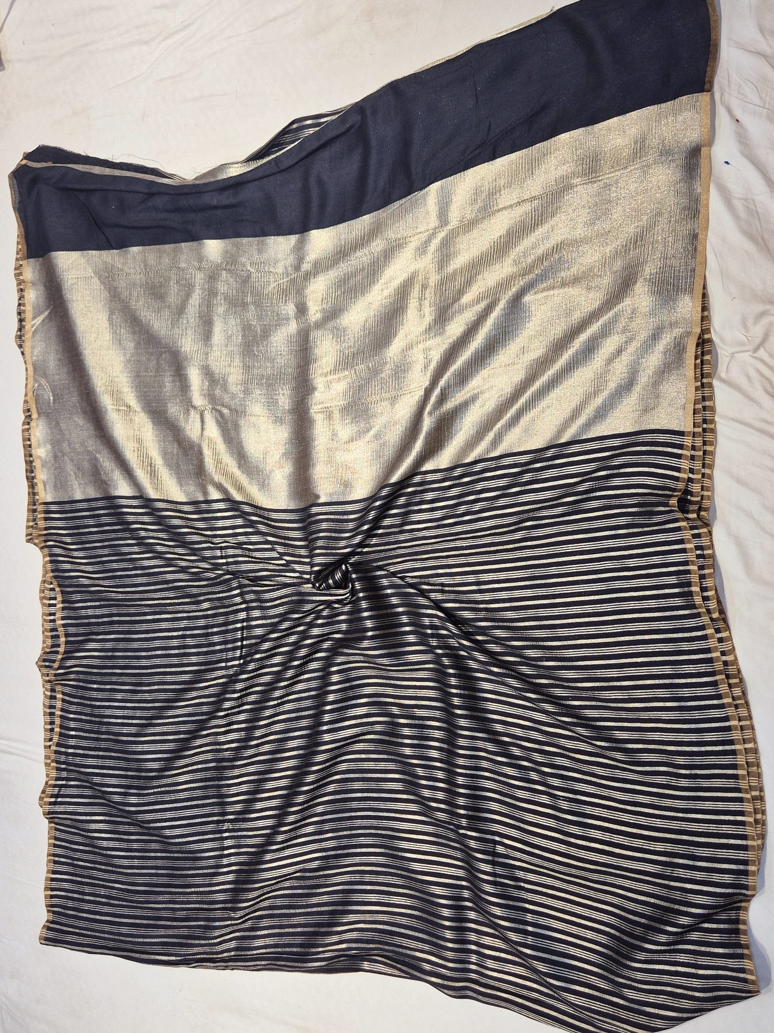 Deep Midnight Blue Moonga Silk Banarasi saree zari work detail