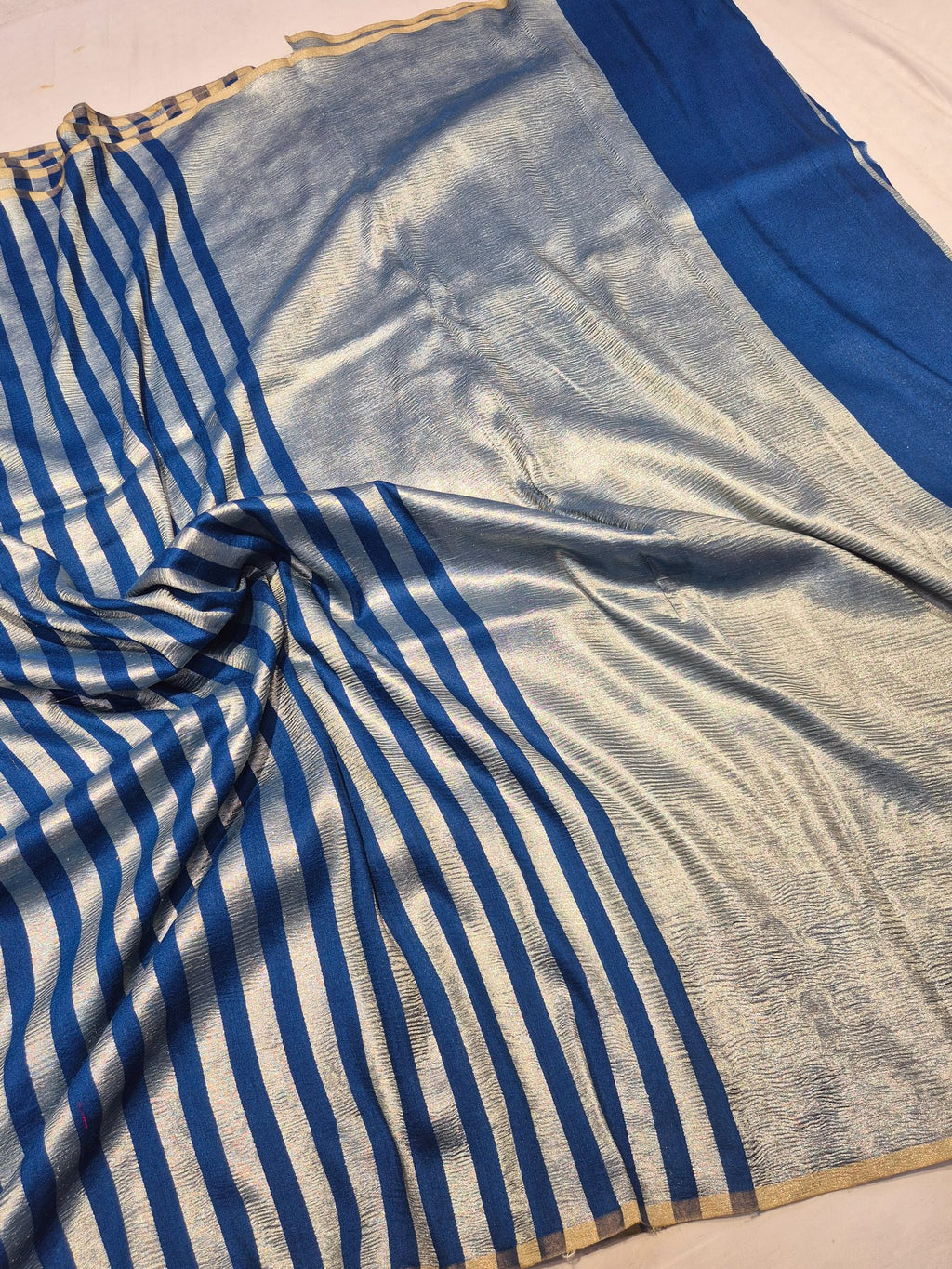 Peacock Blue Moonga Silk Banarasi saree pallu detail