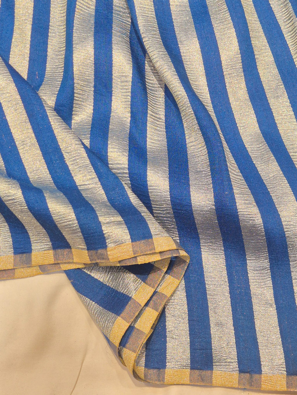 Peacock Blue Moonga Silk Banarasi saree full spread