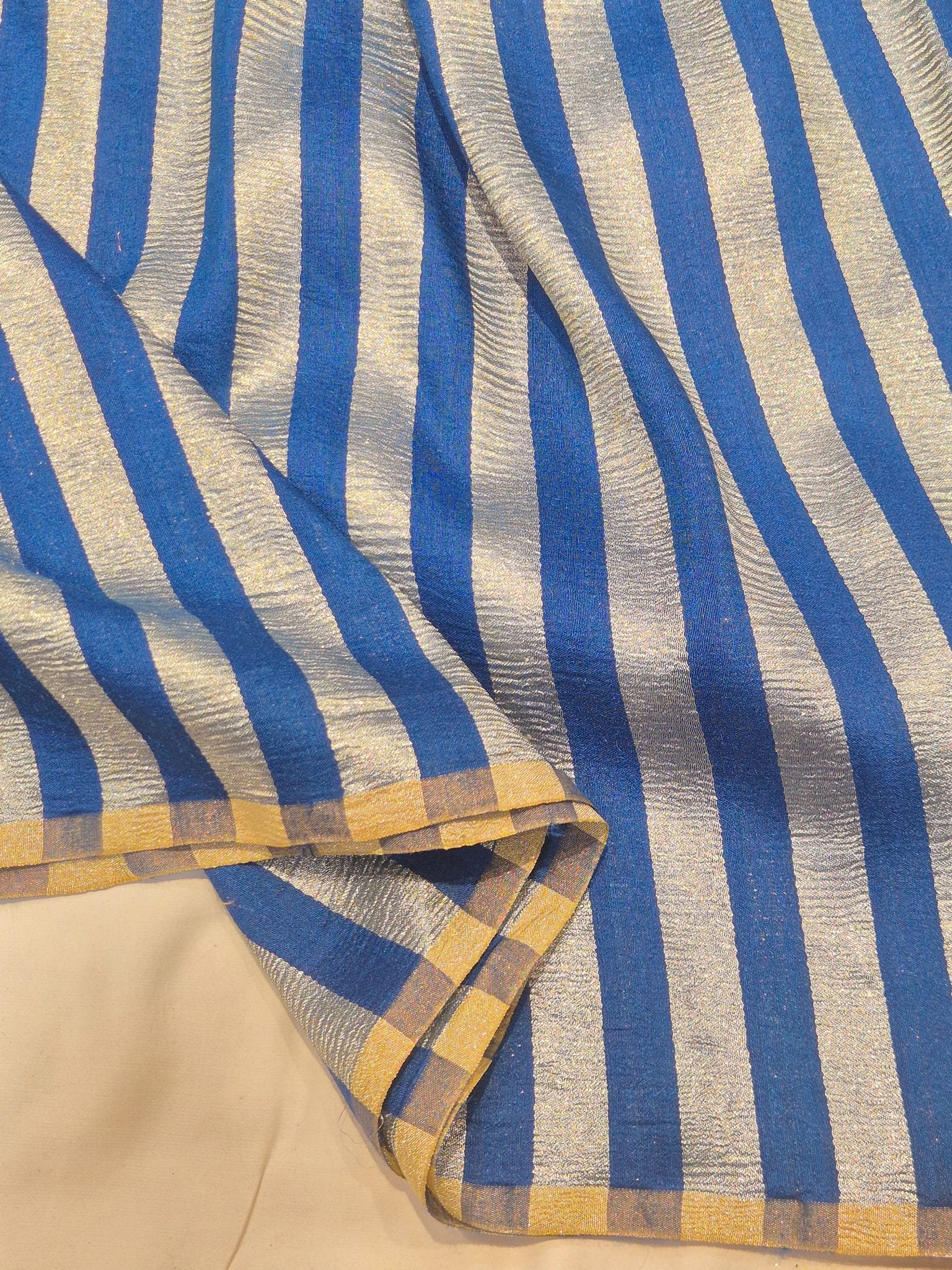 Peacock Blue Moonga Silk Banarasi saree full spread