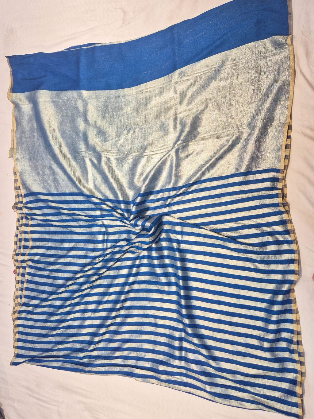 Peacock Blue Moonga Silk Banarasi saree texture detail