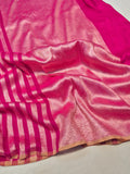 Pink Moonga Silk Banarasi saree front drape view