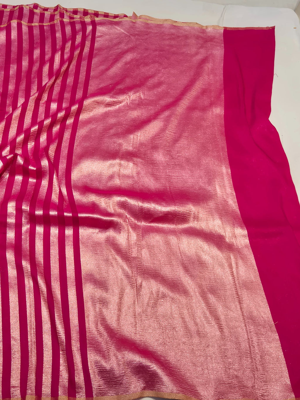 Pink Moonga Silk Banarasi saree full spread