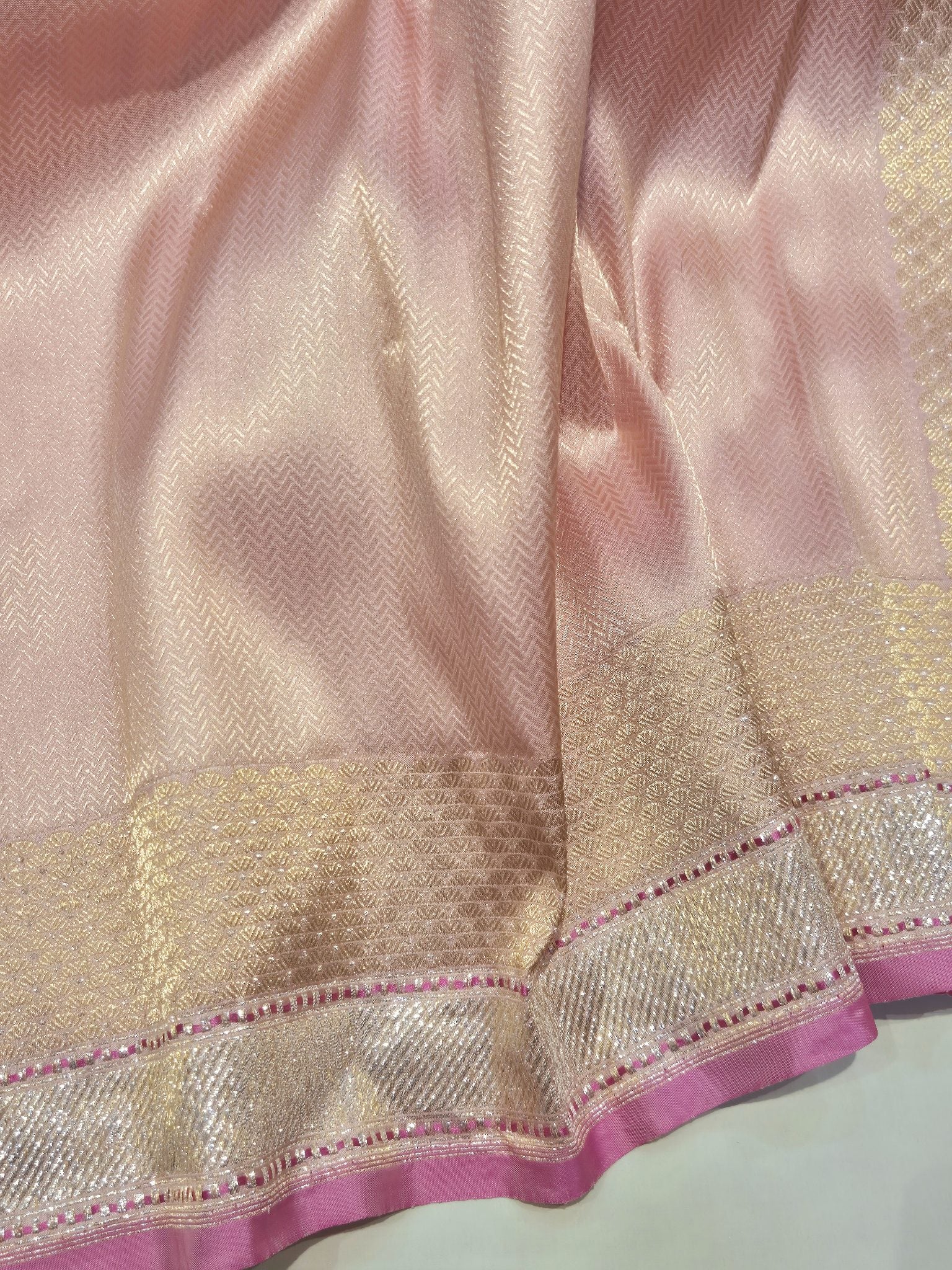 Pink Katan Silk Banarasi saree blouse piece