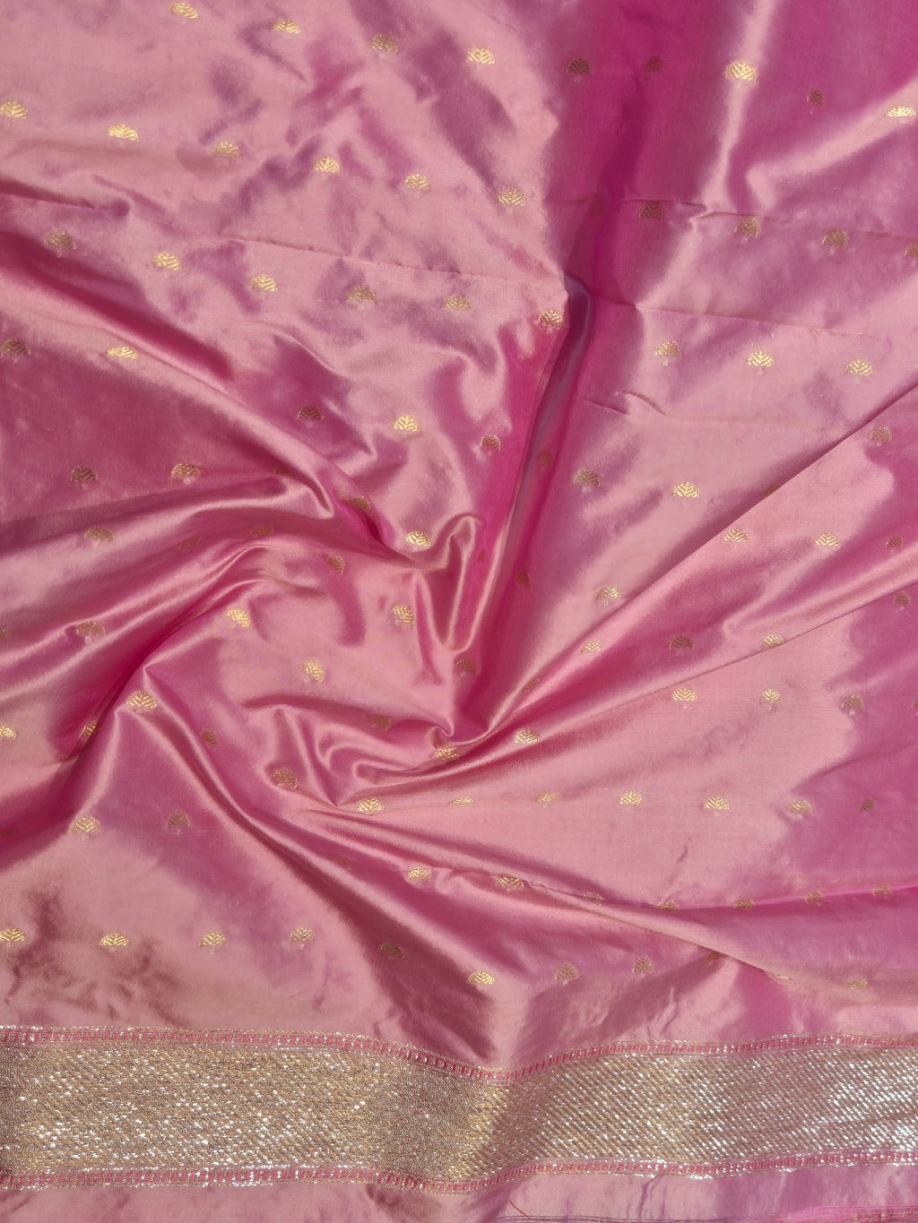 Pink Katan Silk Banarasi saree texture detail