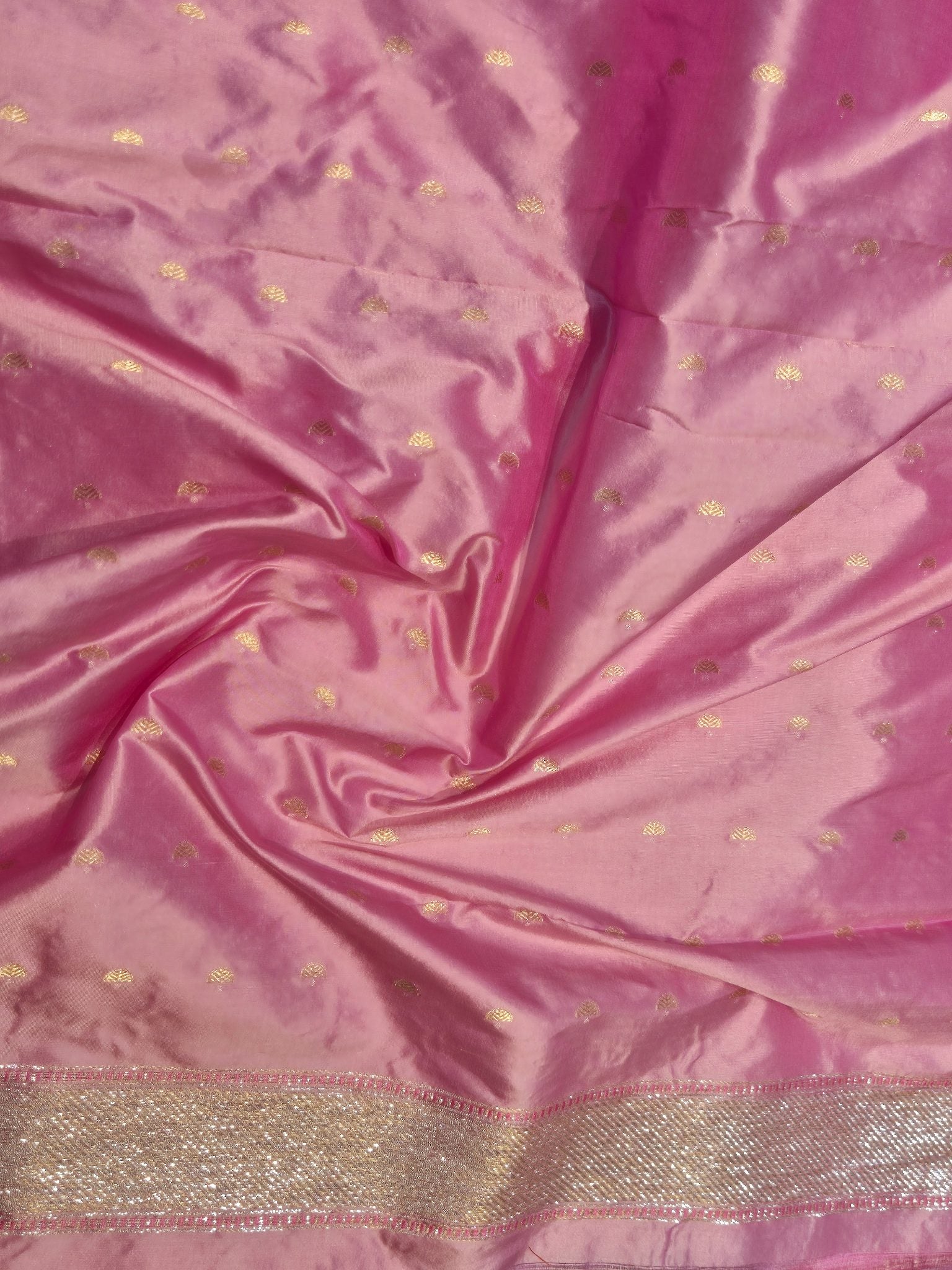 Pink Katan Silk Banarasi saree texture detail