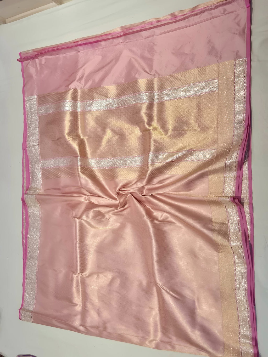 Pink Katan Silk Banarasi saree zari work detail