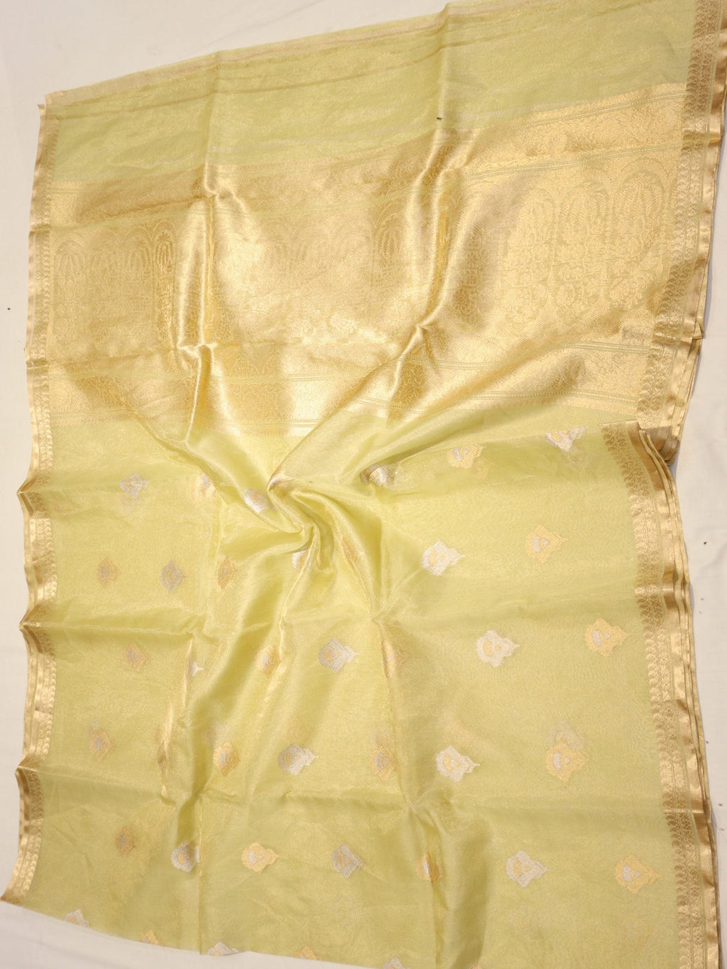 Pista Green Pure Kora Tissue Banarasi saree zari work detail