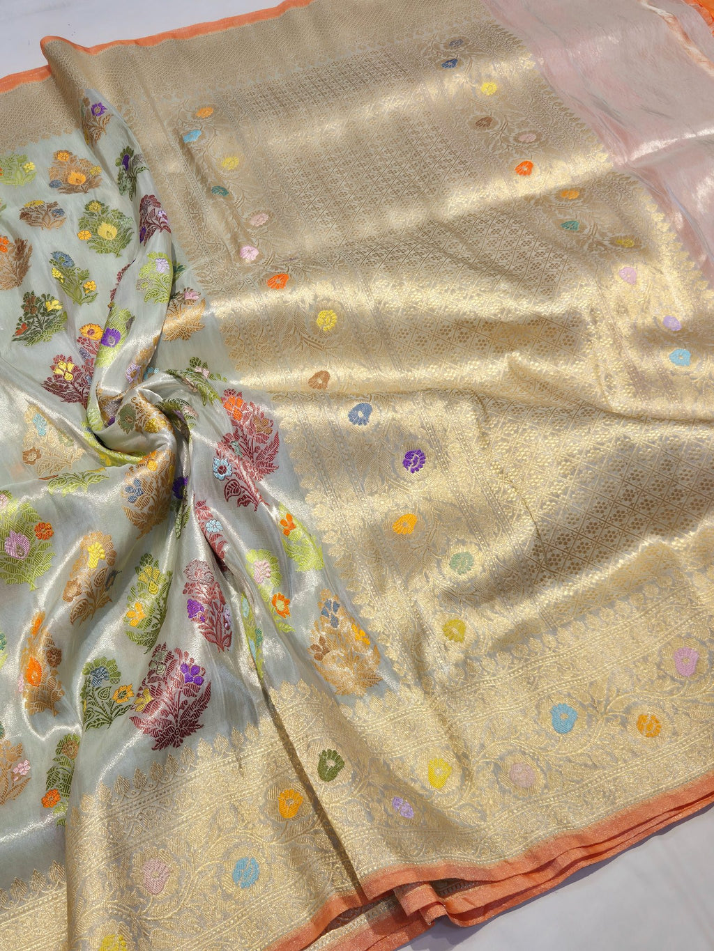 Ice Tissue Silk Banarasi saree pallu detail