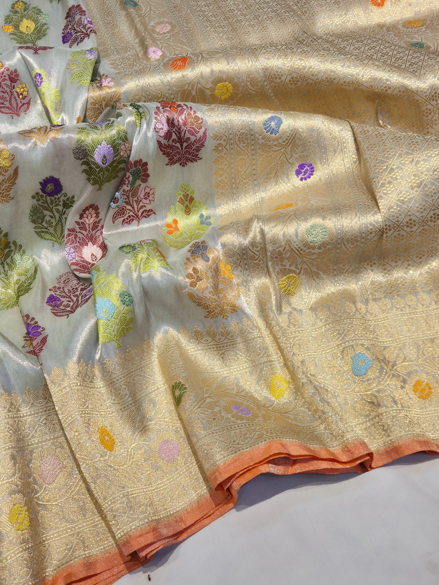 Ice Tissue Silk Banarasi saree border closeup