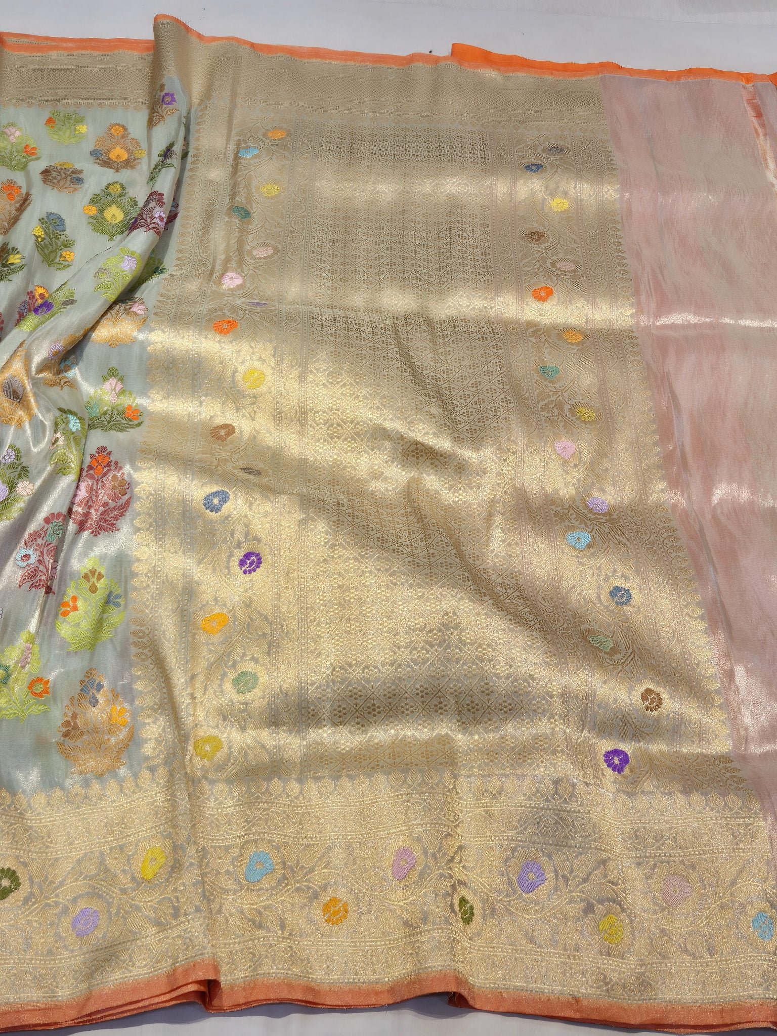 Ice Tissue Silk Banarasi saree full spread