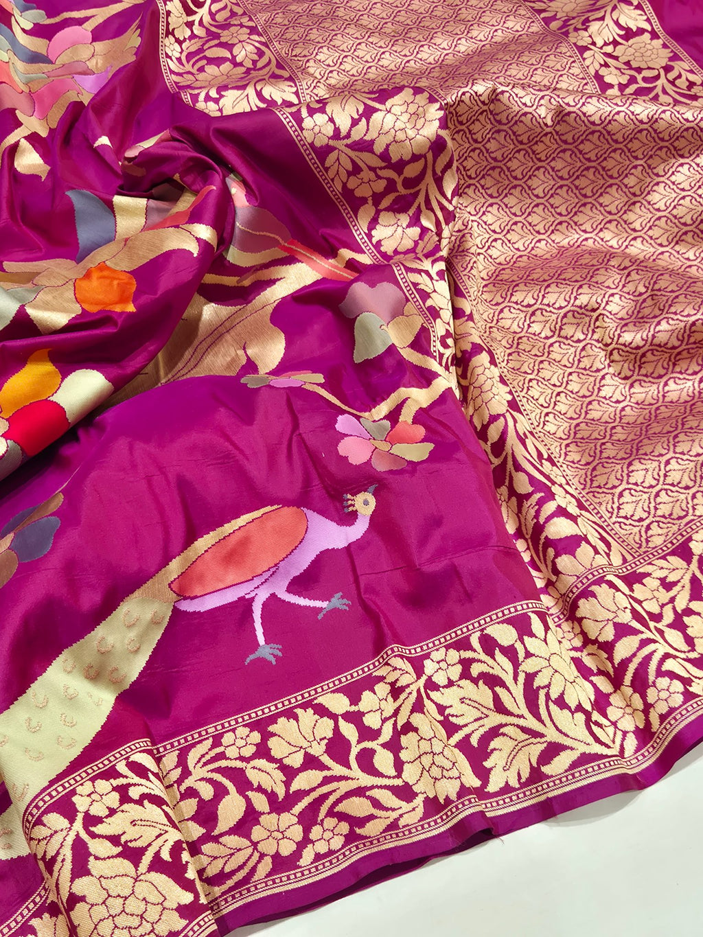 Mulberry Katan Silk Banarasi saree front drape view