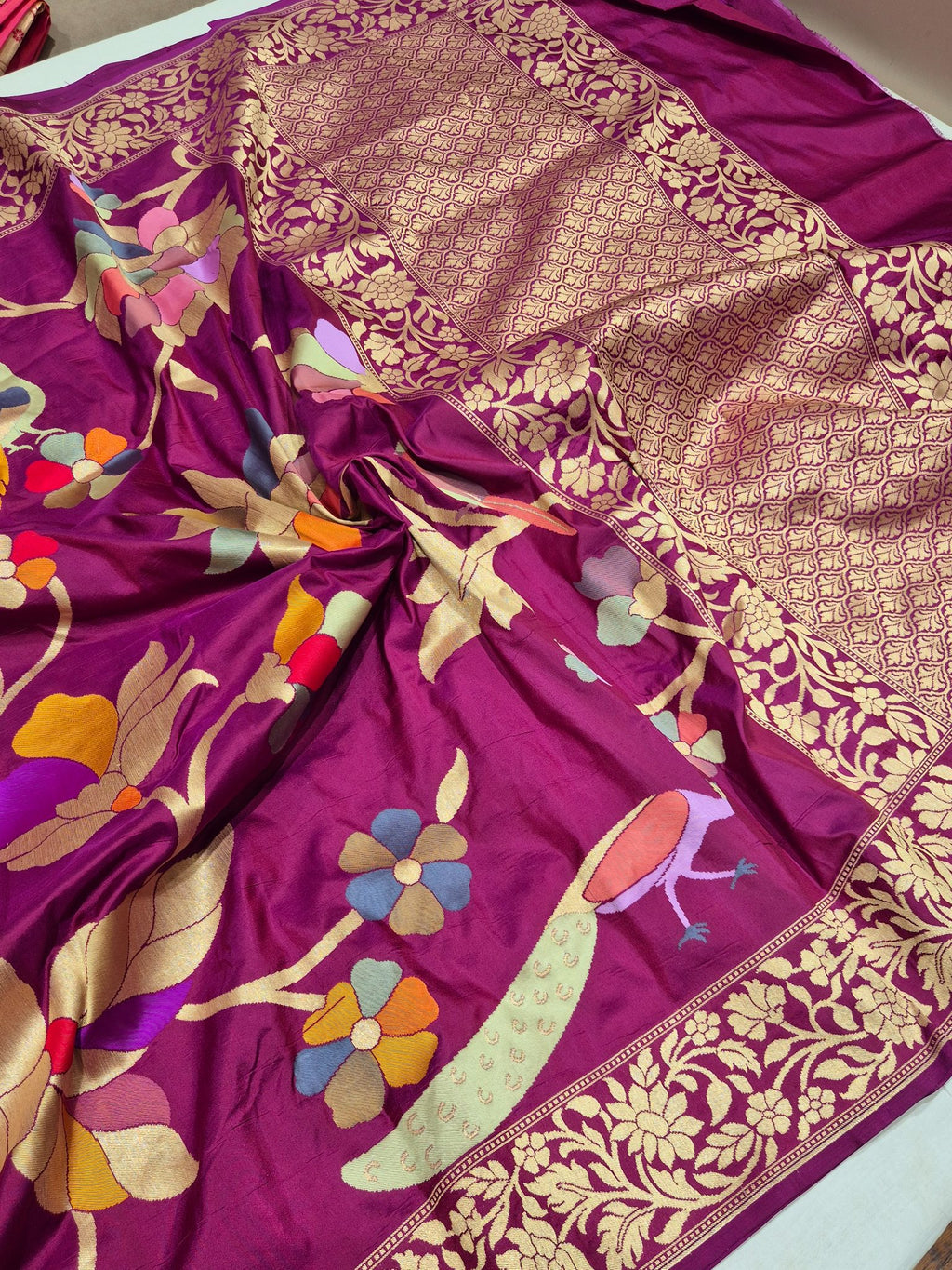 Mulberry Katan Silk Banarasi saree pallu detail