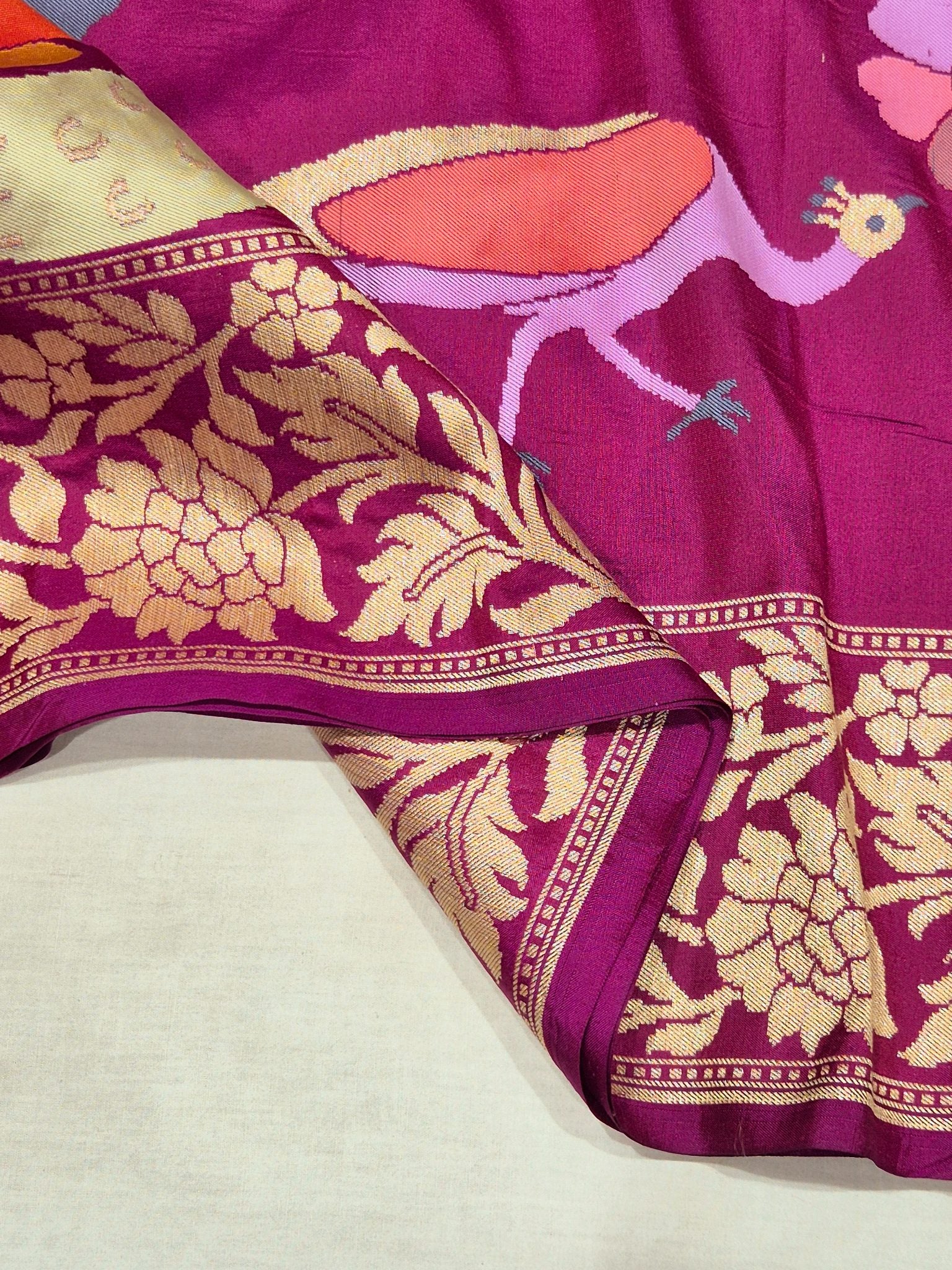Mulberry Katan Silk Banarasi saree border closeup