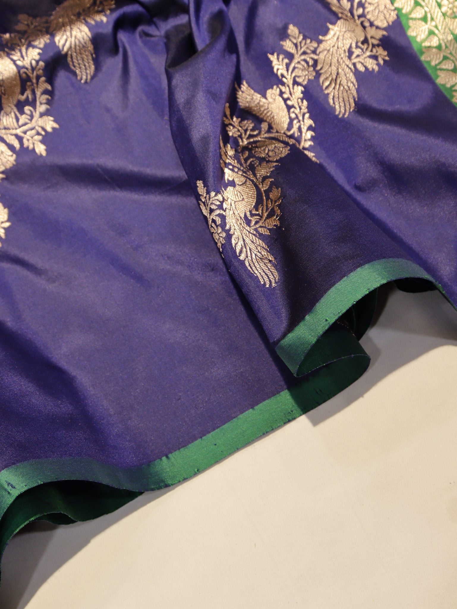 Navy Blue Katan Silk Banarasi saree blouse piece