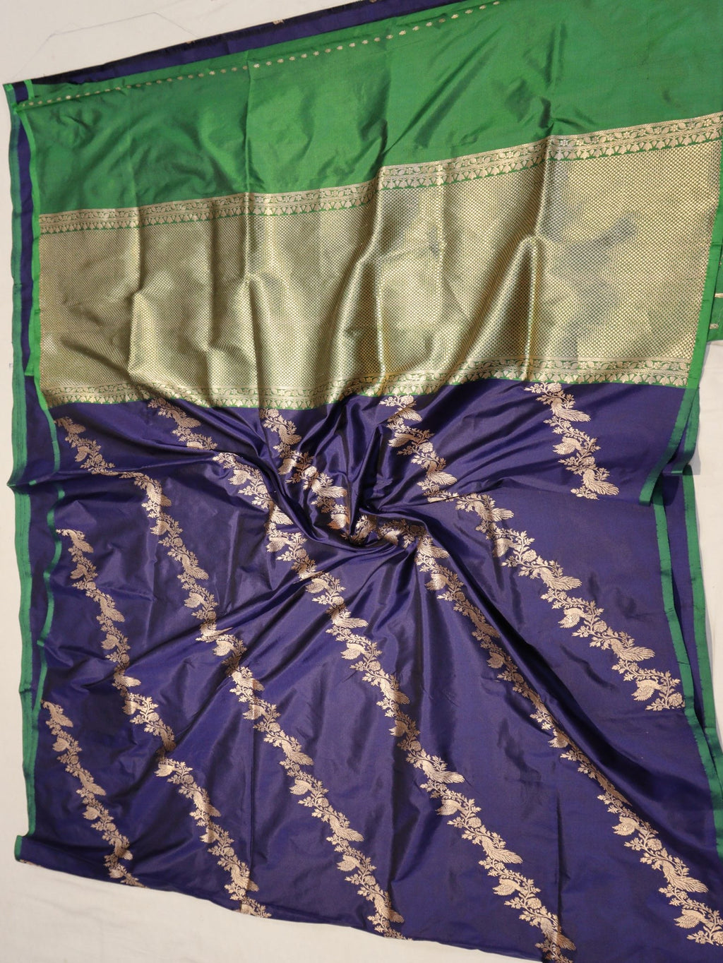 Navy Blue Katan Silk Banarasi saree texture detail