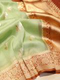 Green Kora Silk Banarasi saree front drape view