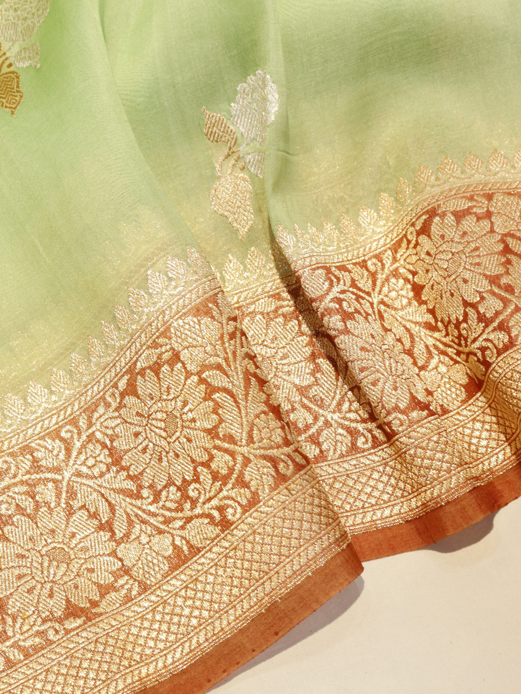 Green Kora Silk Banarasi saree blouse piece