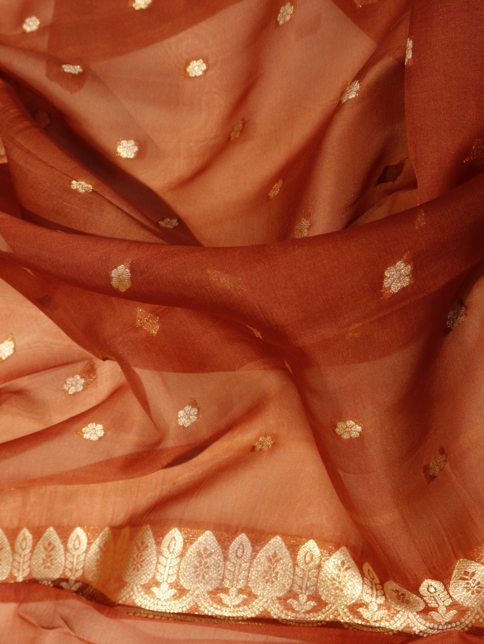 Green Kora Silk Banarasi saree texture detail