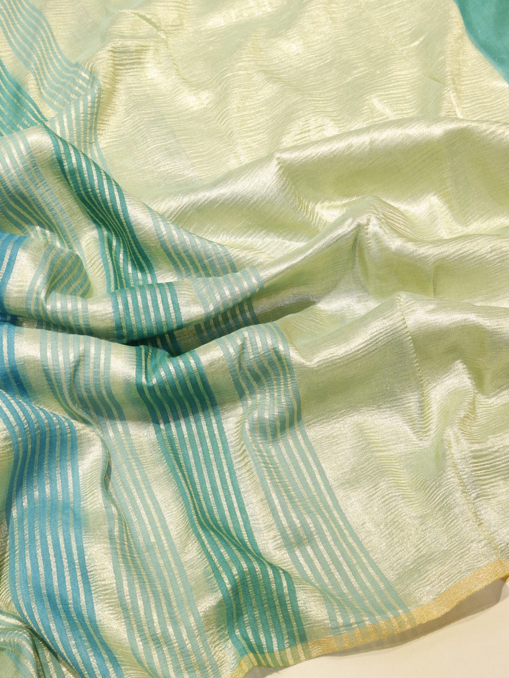Mint Moonga Silk Banarasi saree front drape view